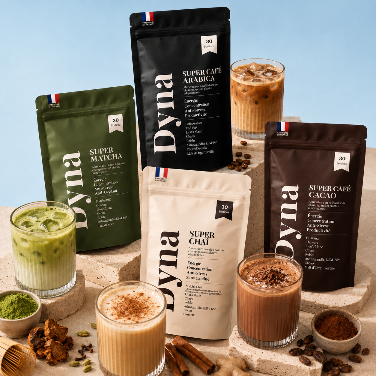 Sachet de Super Café Cacao Dyna avec des champignons