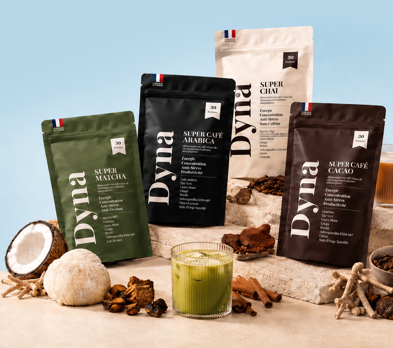 Sachets boisson champignons adaptogènes Dyna